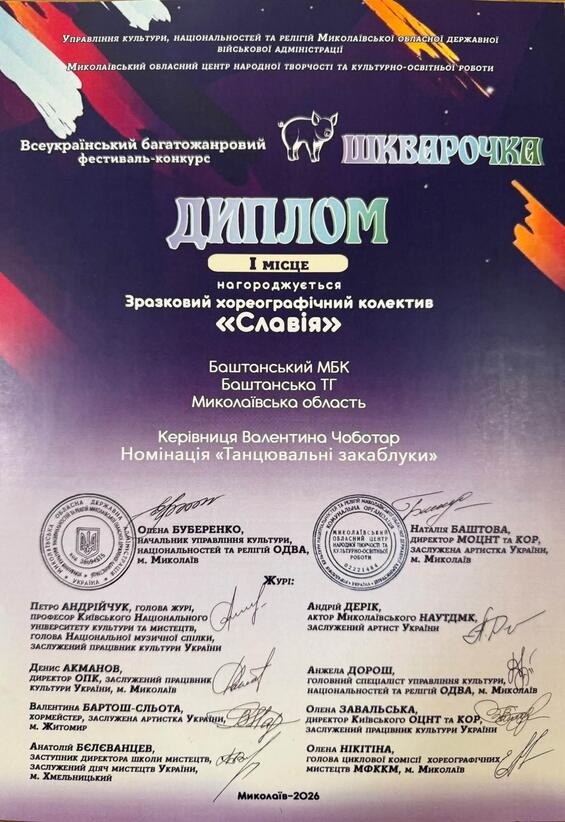 Здобутки творчих колективів Баштанського міського Будинку культури: театр малих форм «Експромт», Зразковий хореографічний колектив «Славія»
