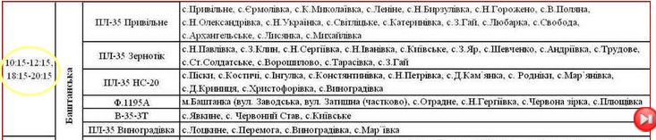 Графік аварійних відключень по Баштанському району (поновлено 23.12.2014)»